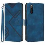 For Sony Xperia 10 V 2023 Line Pattern Skin Feel Leather Phone Case(Royal Blue)