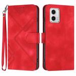 For Motorola Moto G73 Line Pattern Skin Feel Leather Phone Case(Red)