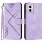 For Motorola Moto G73 Line Pattern Skin Feel Leather Phone Case(Light Purple)