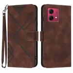 For Motorola Moto G84 5G Line Pattern Skin Feel Leather Phone Case(Coffee)