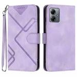 For Motorola Moto G14 Line Pattern Skin Feel Leather Phone Case(Light Purple)