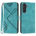 For Samsung Galaxy M55 5G Line Pattern Skin Feel Leather Phone Case(Light Blue)
