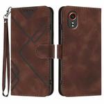 For Samsung Galaxy Xcover7 5G Line Pattern Skin Feel Leather Phone Case(Coffee)