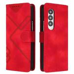 For Samsung Galaxy Z Fold4 Line Pattern Skin Feel Leather Phone Case(Red)