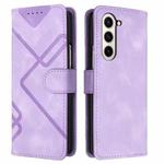 For Samsung Galaxy Z Fold5 Line Pattern Skin Feel Leather Phone Case(Light Purple)