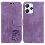 For Xiaomi Redmi 12 Little Tiger Embossed Leather Phone Case(Purple)
