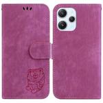 For Xiaomi Redmi 12 Little Tiger Embossed Leather Phone Case(Rose Red)