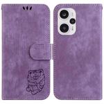 For Redmi Note 12 Turbo Little Tiger Embossed Leather Phone Case(Purple)