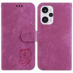 For Redmi Note 12 Turbo Little Tiger Embossed Leather Phone Case(Rose Red)