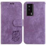 For Redmi K60 / K60 Pro Little Tiger Embossed Leather Phone Case(Purple)