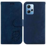 For Redmi Note 12 4G Global Little Tiger Embossed Leather Phone Case(Dark Blue)