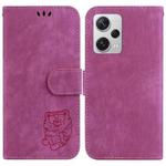 For Redmi Note 12 Pro+ Global Little Tiger Embossed Leather Phone Case(Rose Red)