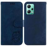 For Redmi Note 12 5G Global Little Tiger Embossed Leather Phone Case(Dark Blue)