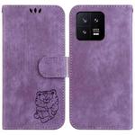 For Xiaomi 13 5G Little Tiger Embossed Leather Phone Case(Purple)