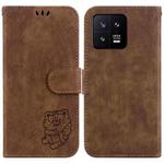 For Xiaomi 13 5G Little Tiger Embossed Leather Phone Case(Brown)