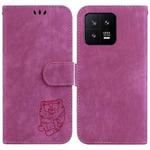 For Xiaomi 13 5G Little Tiger Embossed Leather Phone Case(Rose Red)