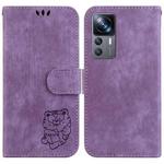 For Xiaomi 12T / 12T Pro Little Tiger Embossed Leather Phone Case(Purple)