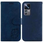 For Xiaomi 12T / 12T Pro Little Tiger Embossed Leather Phone Case(Dark Blue)
