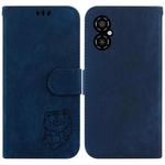 For Xiaomi Poco M4 5G Little Tiger Embossed Leather Phone Case(Dark Blue)