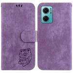 For Redmi Note 11E / Redmi 10 5G Little Tiger Embossed Leather Phone Case(Purple)