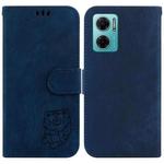 For Redmi Note 11E / Redmi 10 5G Little Tiger Embossed Leather Phone Case(Dark Blue)