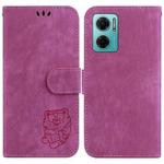 For Redmi Note 11E / Redmi 10 5G Little Tiger Embossed Leather Phone Case(Rose Red)