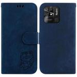 For Xiaomi Redmi 10C Little Tiger Embossed Leather Phone Case(Dark Blue)