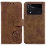 For Xiaomi Poco M4 Pro Little Tiger Embossed Leather Phone Case(Brown)