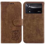 For Xiaomi Poco X4 Pro 5G Little Tiger Embossed Leather Phone Case(Brown)