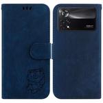 For Xiaomi Poco X4 Pro 5G Little Tiger Embossed Leather Phone Case(Dark Blue)