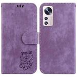 For Xiaomi 12 Pro Little Tiger Embossed Leather Phone Case(Purple)