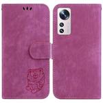 For Xiaomi 12 Pro Little Tiger Embossed Leather Phone Case(Rose Red)