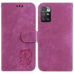 For Xiaomi Redmi 10 / 10 Prime Little Tiger Embossed Leather Phone Case(Rose Red)