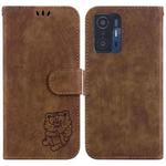 For Xiaomi Mi 11T / 11T Pro Little Tiger Embossed Leather Phone Case(Brown)
