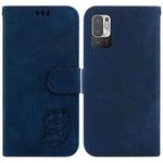 For Redmi Note 10 5G Little Tiger Embossed Leather Phone Case(Dark Blue)