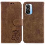 For Redmi K40 / K40 Pro Little Tiger Embossed Leather Phone Case(Brown)