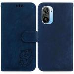 For Redmi K40 / K40 Pro Little Tiger Embossed Leather Phone Case(Dark Blue)