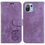 For Xiaomi Mi 11 Lite 4G/5G Little Tiger Embossed Leather Phone Case(Purple)