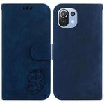 For Xiaomi Mi 11 Lite 4G/5G Little Tiger Embossed Leather Phone Case(Dark Blue)