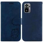 For Redmi Note 10 4G / Note 10S Little Tiger Embossed Leather Phone Case(Dark Blue)