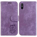 For Xiaomi Redmi 9A Little Tiger Embossed Leather Phone Case(Purple)