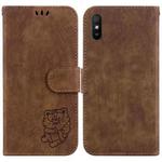 For Xiaomi Redmi 9A Little Tiger Embossed Leather Phone Case(Brown)