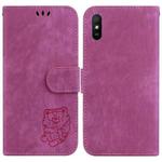 For Xiaomi Redmi 9A Little Tiger Embossed Leather Phone Case(Rose Red)