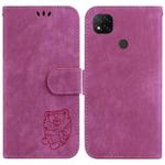 For Xiaomi Redmi 9C Little Tiger Embossed Leather Phone Case(Rose Red)