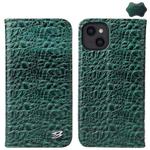 For iPhone 15 Plus Fierre Shann Crocodile Texture Magnetic Genuine Leather Phone Case(Green)