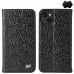 For iPhone 14 Plus Fierre Shann Crocodile Texture Magnetic Genuine Leather Phone Case(Black)