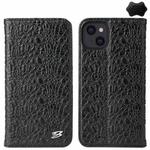 For iPhone 14 Fierre Shann Crocodile Texture Magnetic Genuine Leather Phone Case(Black)