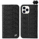 For iPhone 14 Pro Max Fierre Shann Crocodile Texture Magnetic Genuine Leather Phone Case(Black)