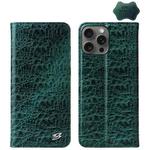 For iPhone 16 Pro Fierre Shann Crocodile Texture Magnetic Genuine Leather Phone Case(Green)