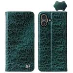 For iPhone 16 Plus Fierre Shann Crocodile Texture Magnetic Genuine Leather Phone Case(Green)